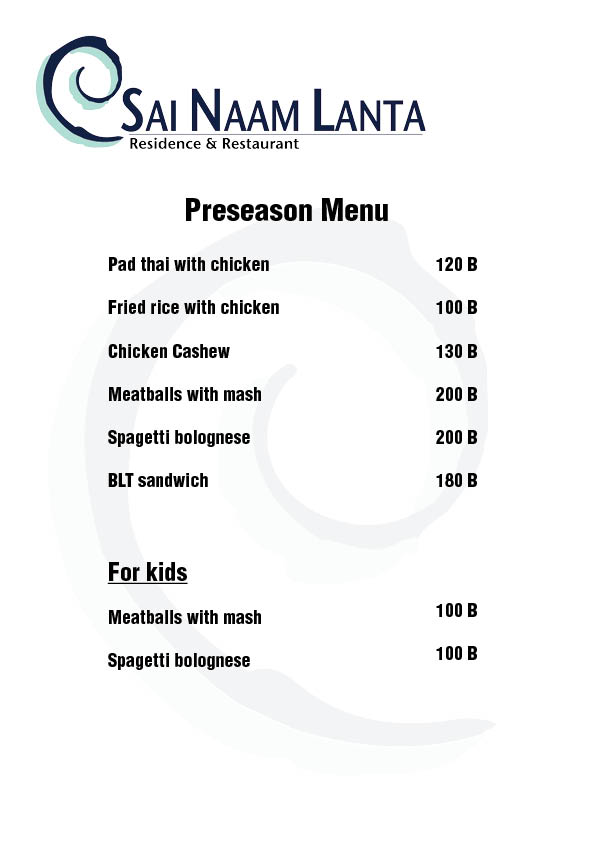 Pree season menu